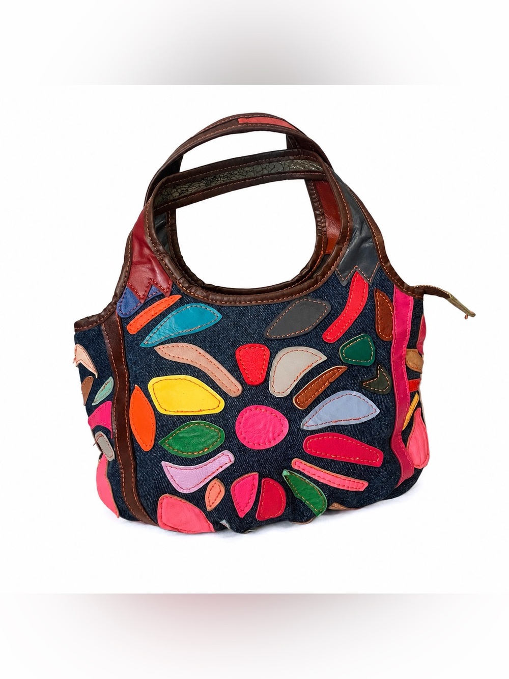 Denim & Faux Leather Patchwork Handbag